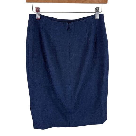 LOFT Navy Blue Tweed Lined Straight Knee Length Skirt Cotton Slit Size 4 - Picture 2 of 5